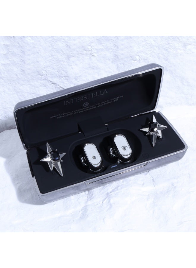 Interstella Magnetic Accessory Clip-On Wireless Earbuds, Interchangeable Magnetic Charms, Open-Ear Bluetooth Earphones in Black & Silver for Daily Use - Image 1